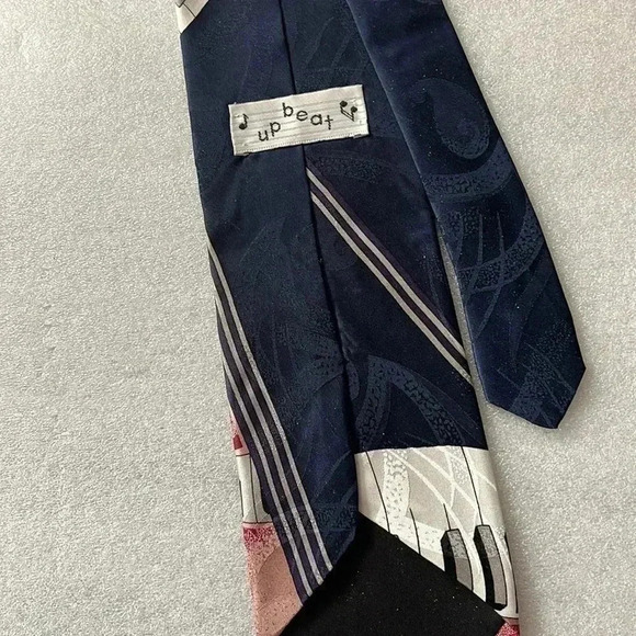 ❤️Host Picks❤️[L54”]Piano Print Navy  Blue Silk Tie - Picture 4 of 5